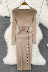 Robe de soirée moulante en tricot pour femme, élégante, taille basse, fendue